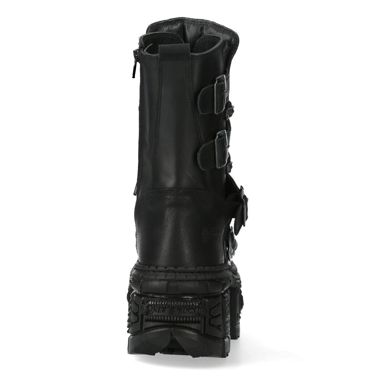 New Rock Boots Punk WALL373-S5 Metallic Black Leather Platform Gothic EMO Goth - Knighthood Store
