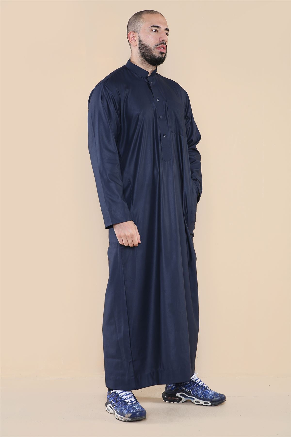 Mens Thobe Jubba Nehru Stand Collar Islamic Clothing Muslim Cotton Kaftan Dress Robe Saudi