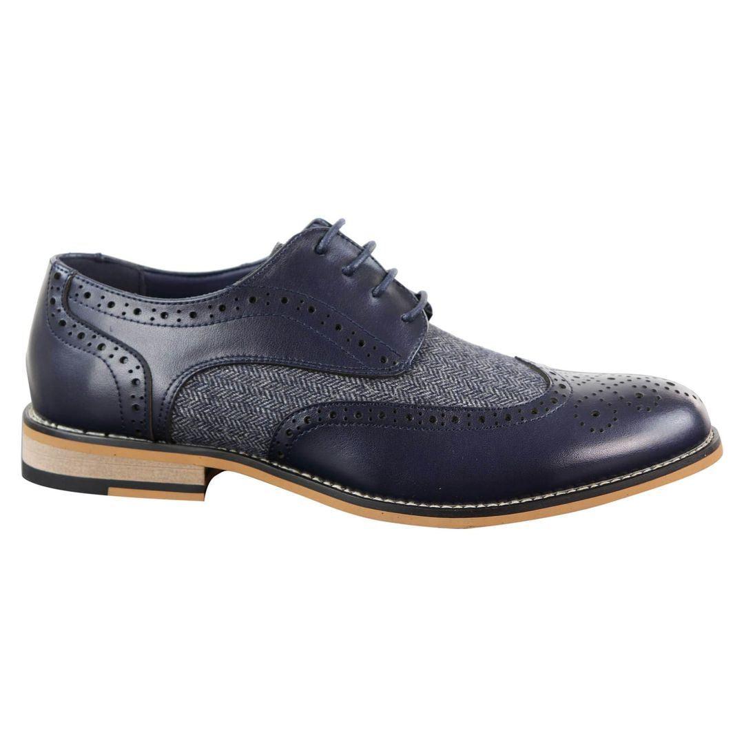 Mens Leather Tweed Herringbone Smart Casual Shoes Blinders Vintage Classic - Knighthood Store