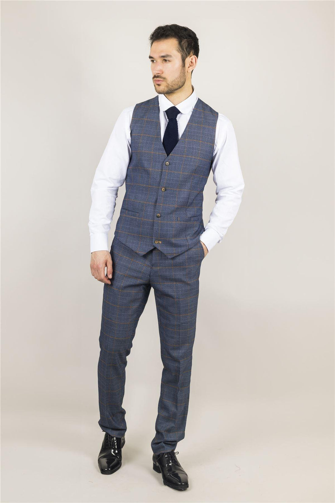 Men's Waistcoat Navy Checked Tailored Fit Vest - Knighthood Store