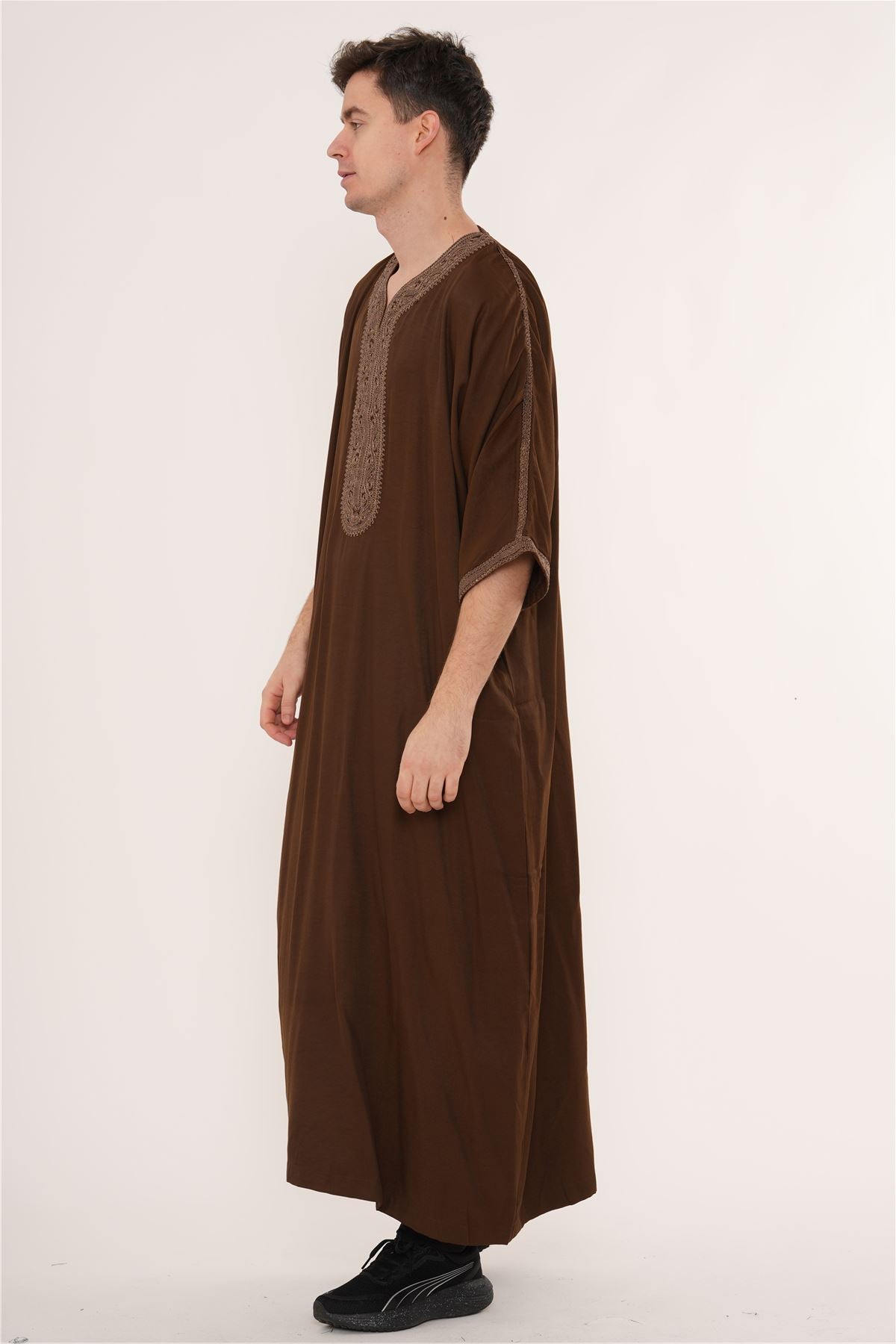 Men's Half Sleeve Embroidery Moroccan Thobe