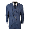 Mens 3 Piece Suit Prince Of Wales Check Blue Tailored Fit Vintage Wedding - Knighthood Store