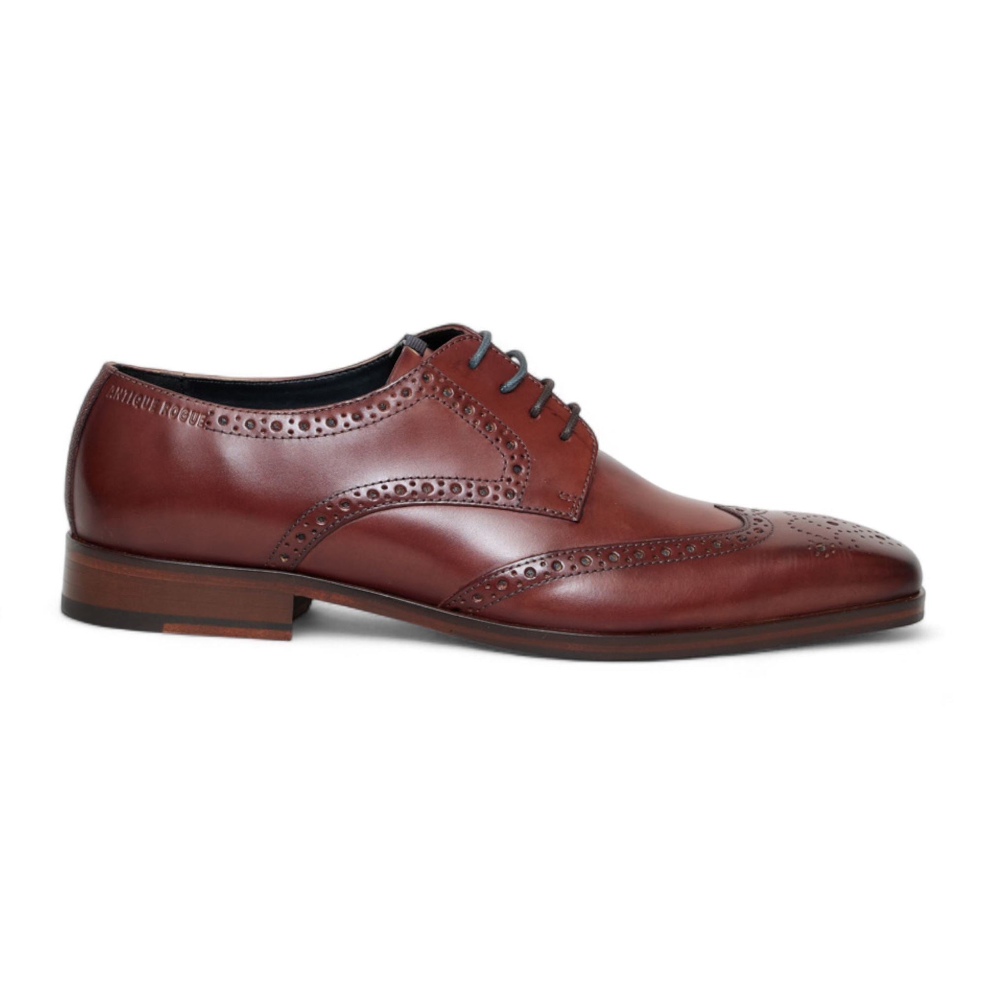 Men’s Burgundy Leather Oxford Derby Classic Formal Lace-Up Brogue Shoes