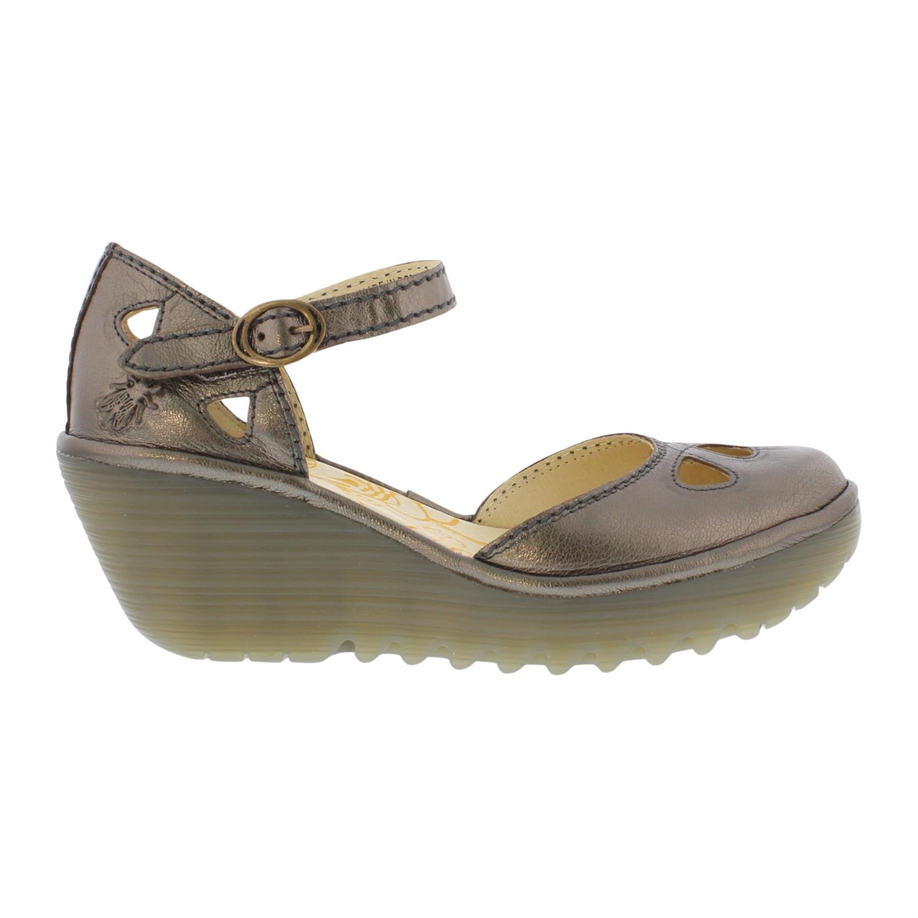 YUNA - Women’s Bronze Brown Leather Wedge Sandals