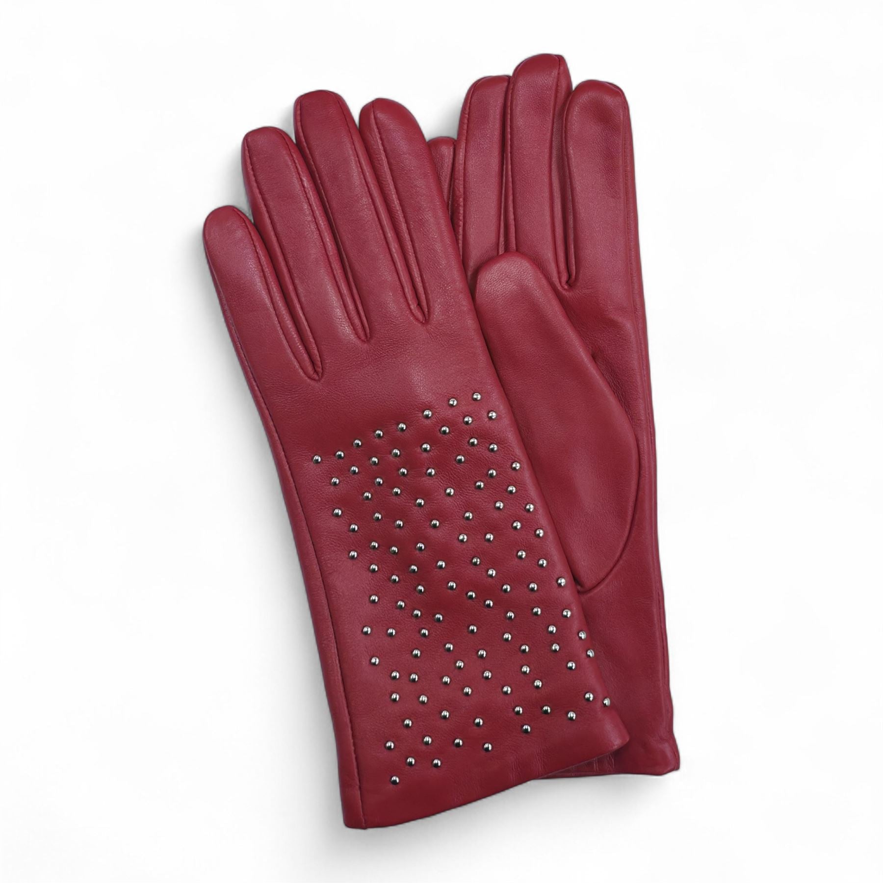 Women’s Leather Studded Wool Lining Fashion Gloves