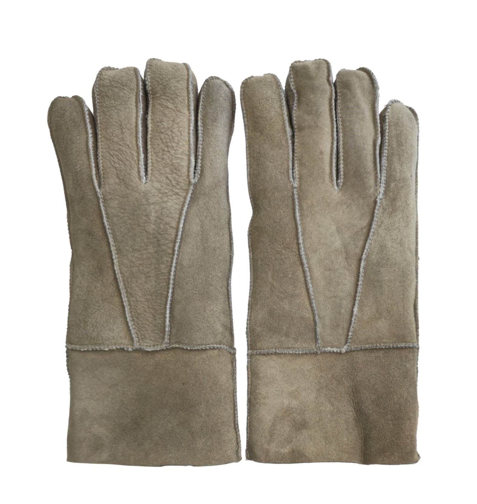 Unisex Suede Leather Shearling Wool Lined Thermal Gloves