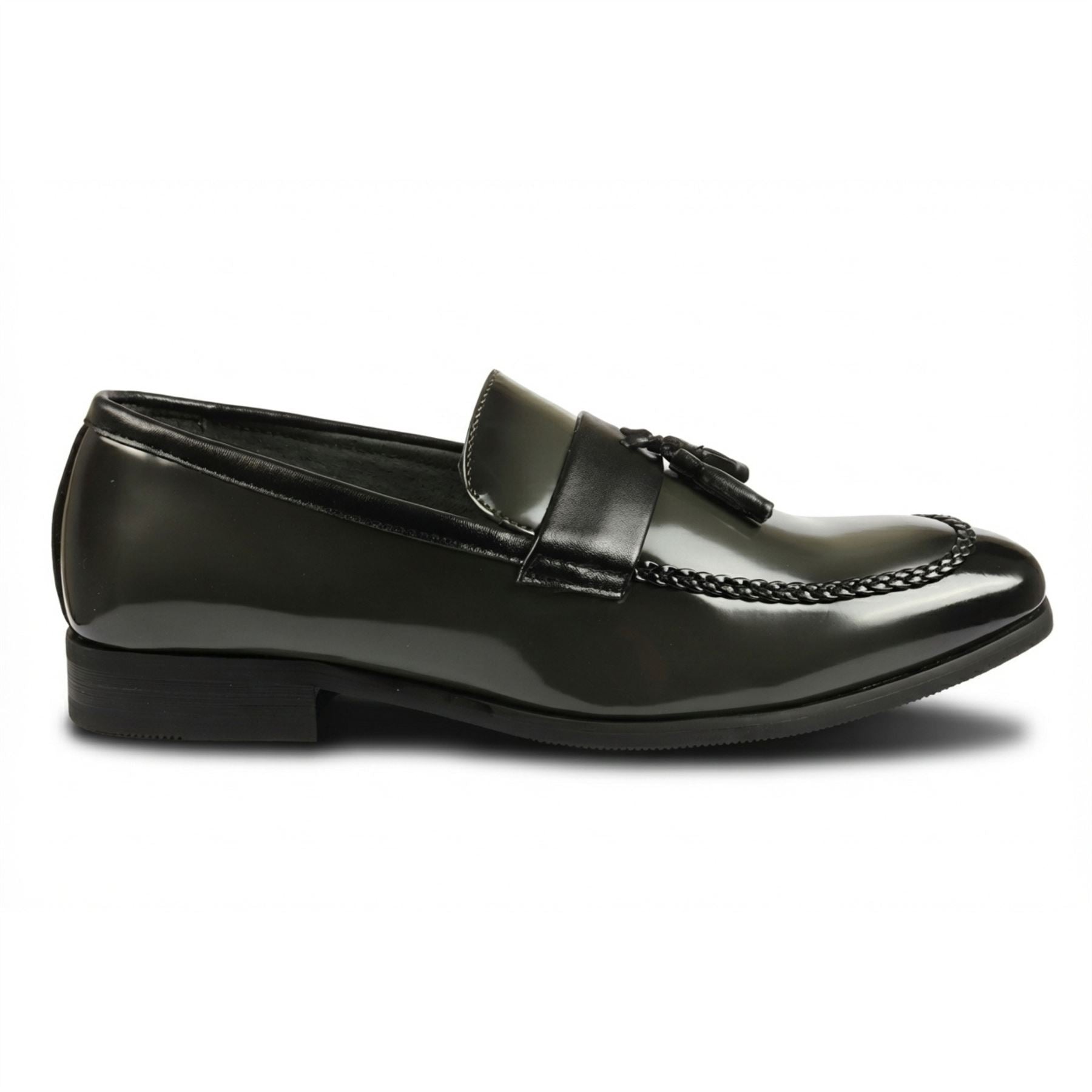 Men's Tassel Loafers High-Gloss Slip-On Moc Toe Formal Dress Shoes