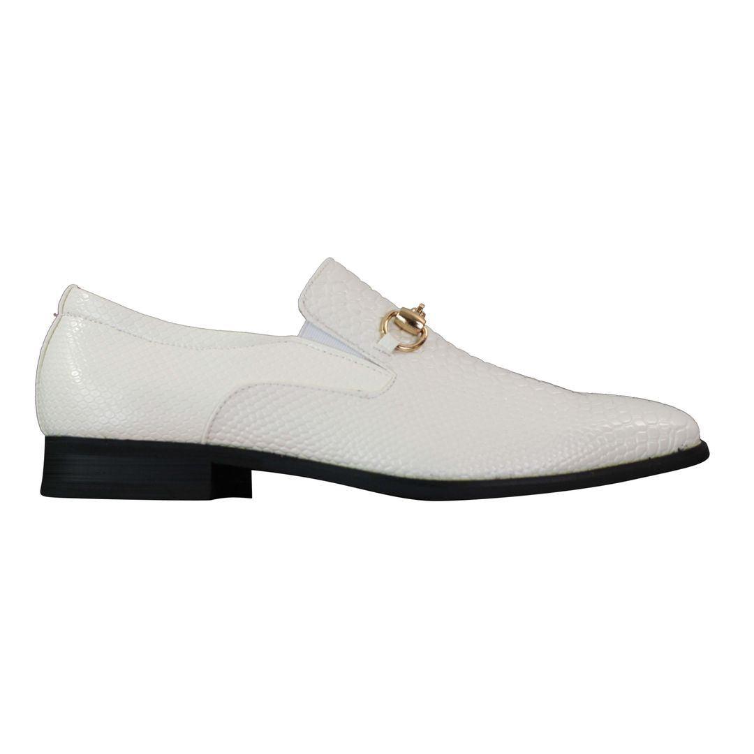 Mens Black Patent Shiny Slip On PU Snake Crocodile Leather Shoes Gold Buckle - Knighthood Store