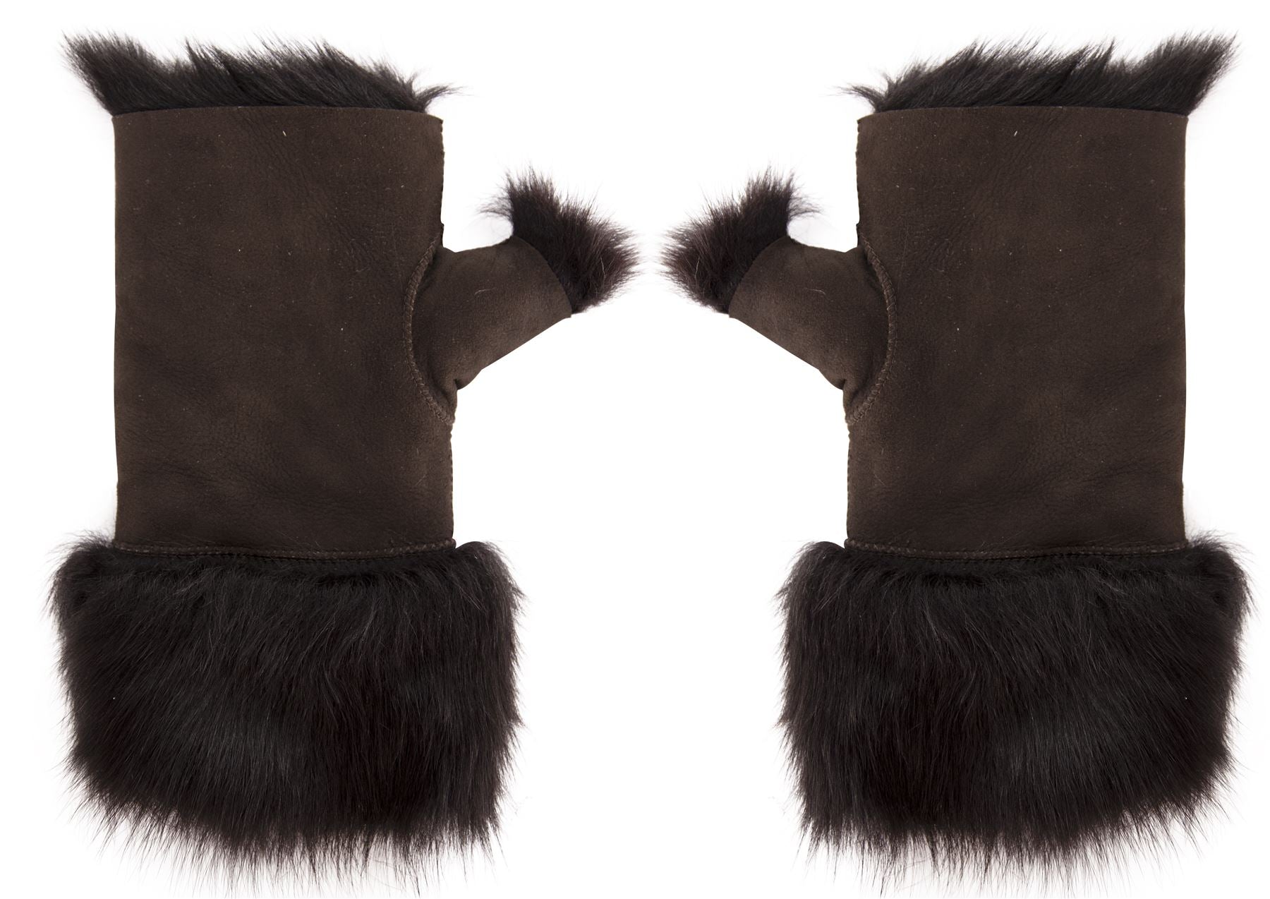 Women’s Suede Leather Shearling Lined Fingerless Gloves
