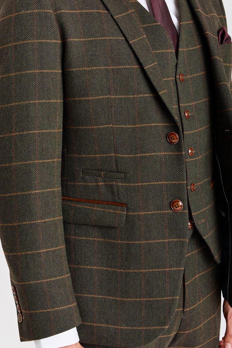 Harris - Men's Green Tweed Herringbone Check Blazer