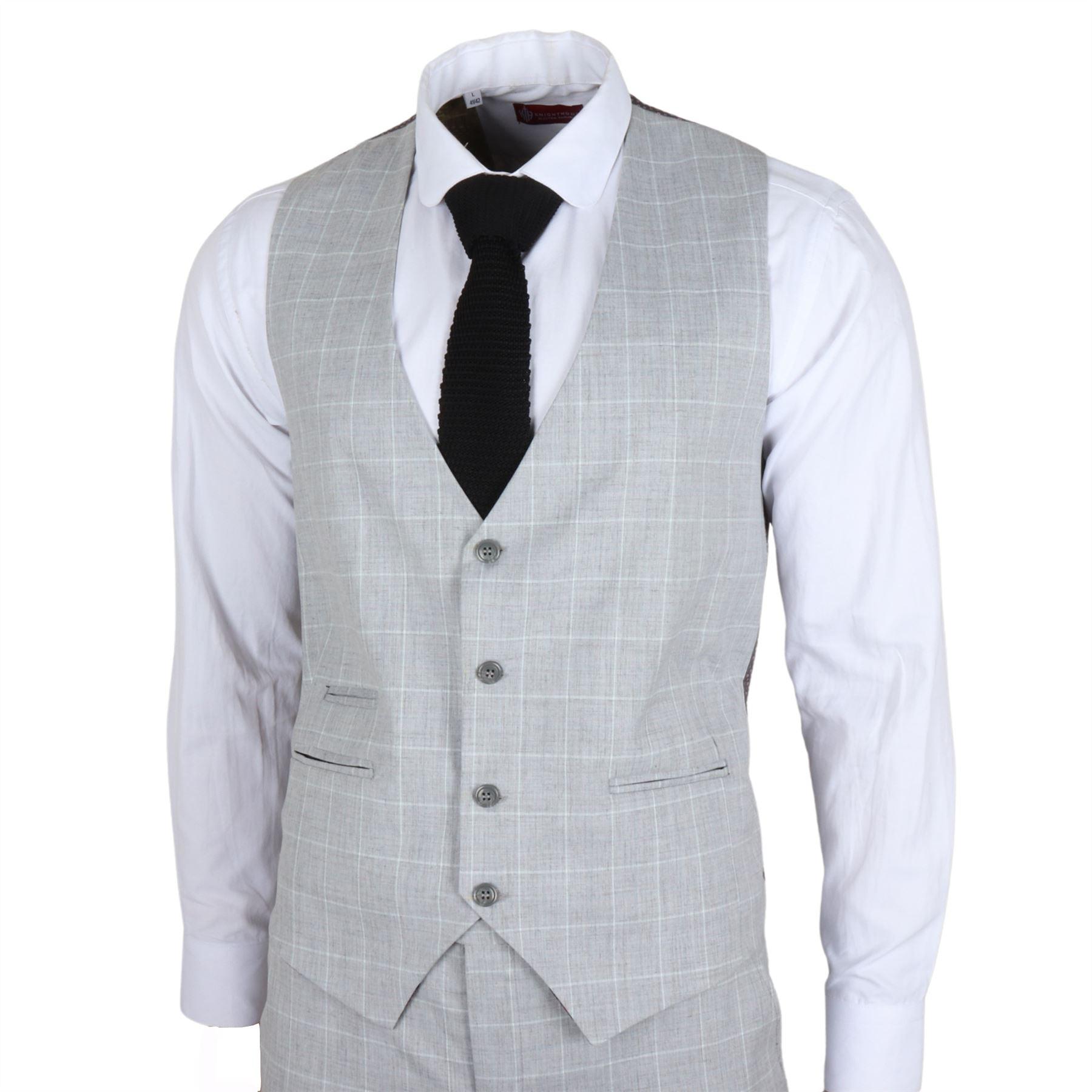 Men's Suit Grey Checked Tailored Fit 3 Piece Formal Dress - Knighthood Store