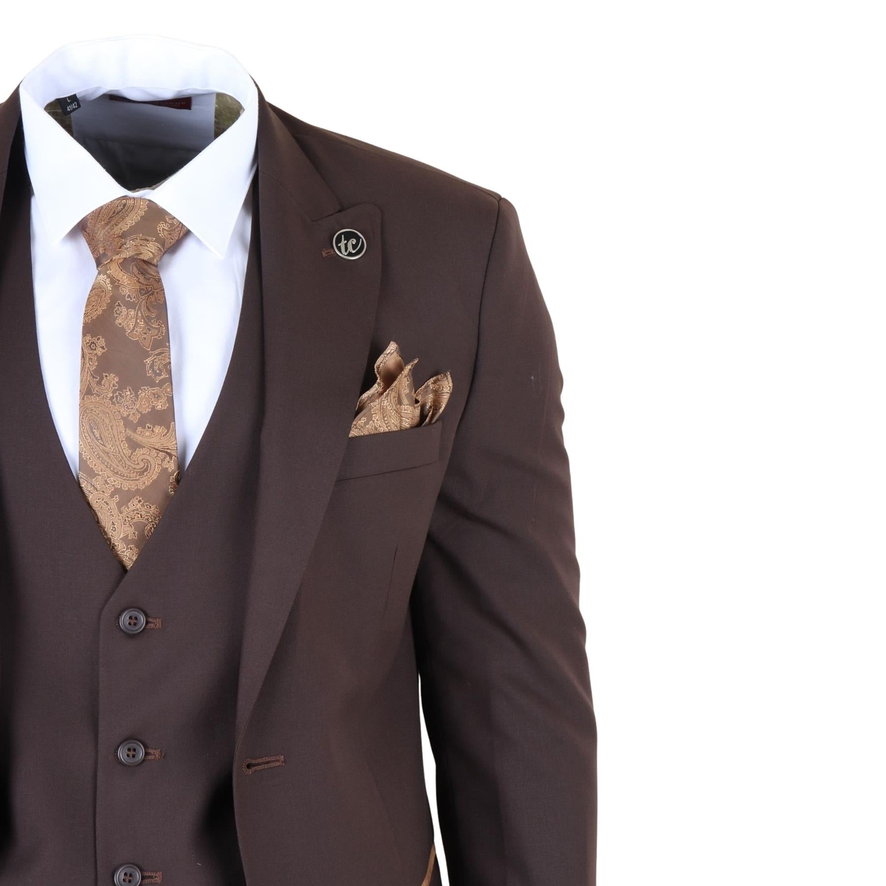 IM32 - Men's Plain Dark Brown 3 Piece Suit