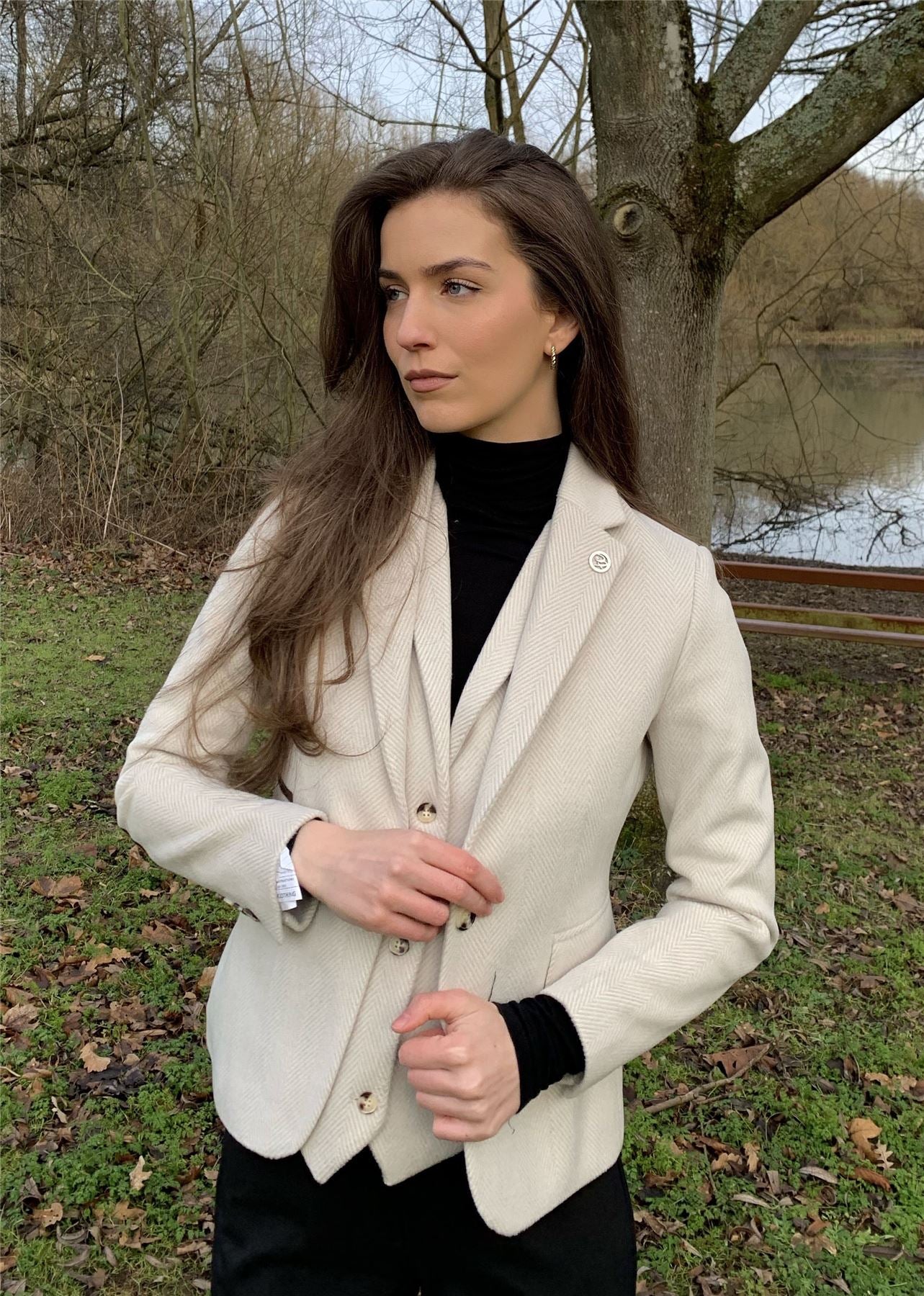 Women's Cream Wool Blend Tweed Blazer Waistcoat