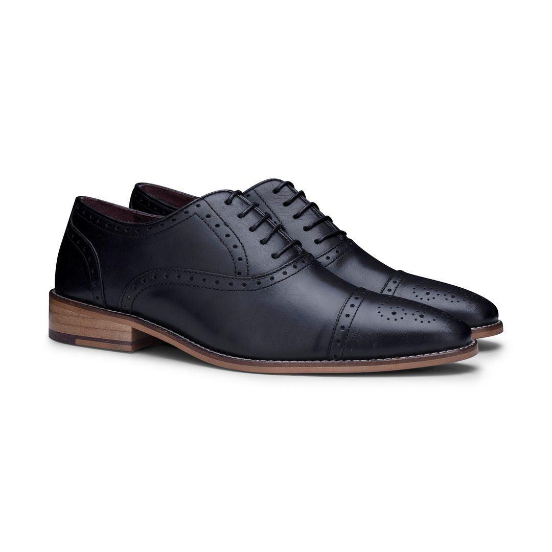 Mens Real Leather Classic Brogues Black Laced Shoes Smart Formal Leather Vintage - Knighthood Store