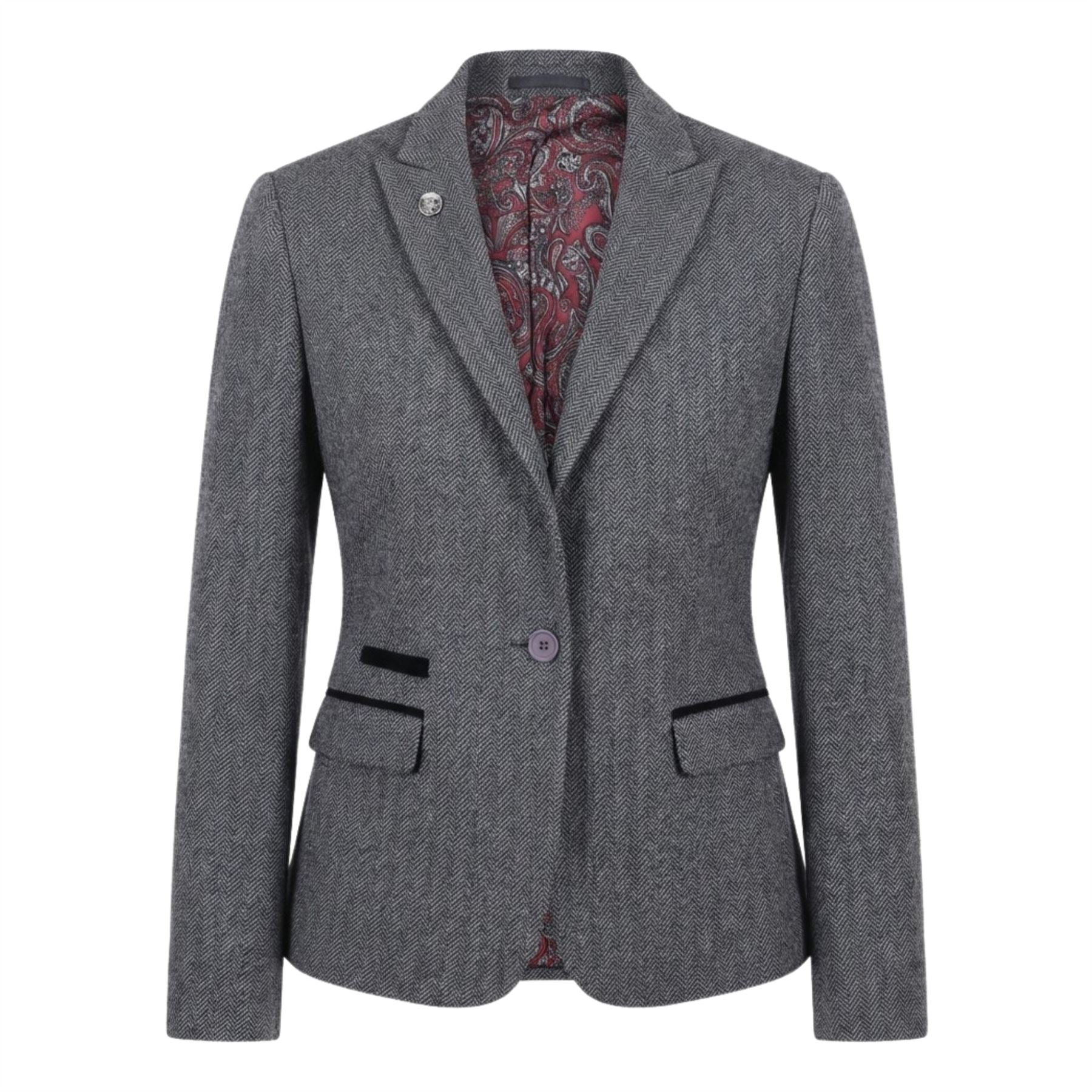 IMW-03 - Women's Grey Tweed Herringbone Blazer Waistcoat