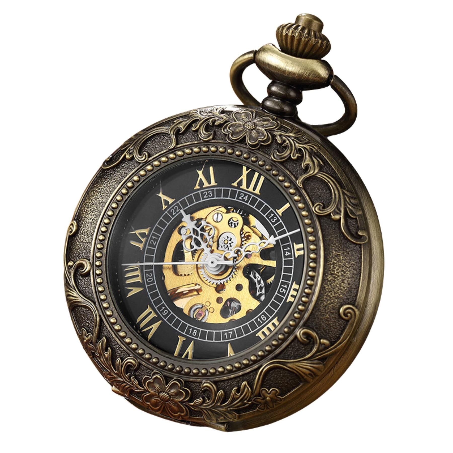 Mechanical Skeleton Half Hunter Vintage Pocket Watch
