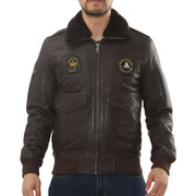 Men's Leather Bomber Jacket Fur Collar Aviator Coat
