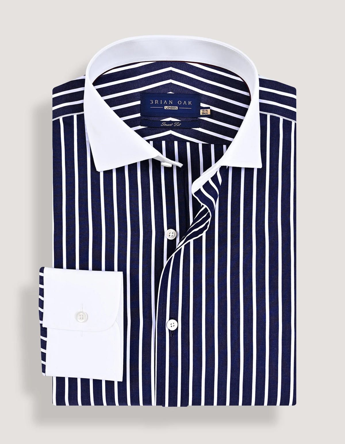 Men's Contrast Collar Striped Navy Formal Shirt