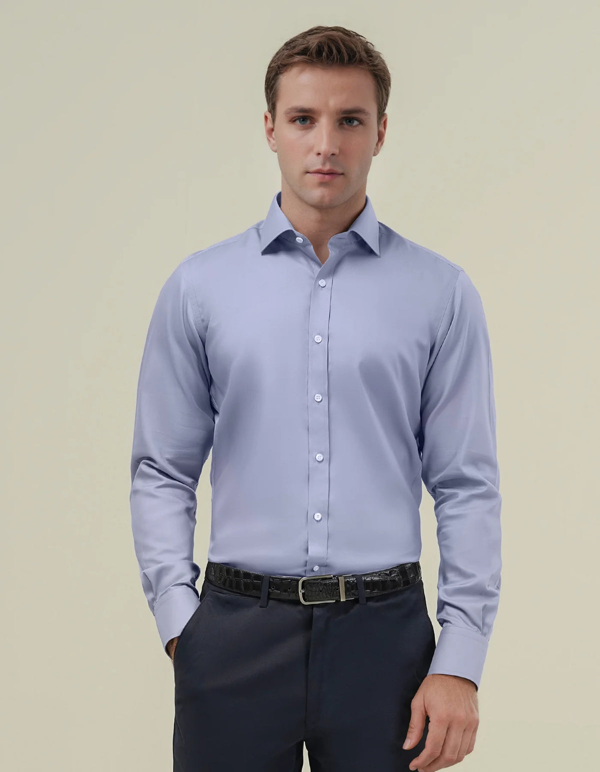 Men's Easy Iron Grey Cotton Dress Shirt