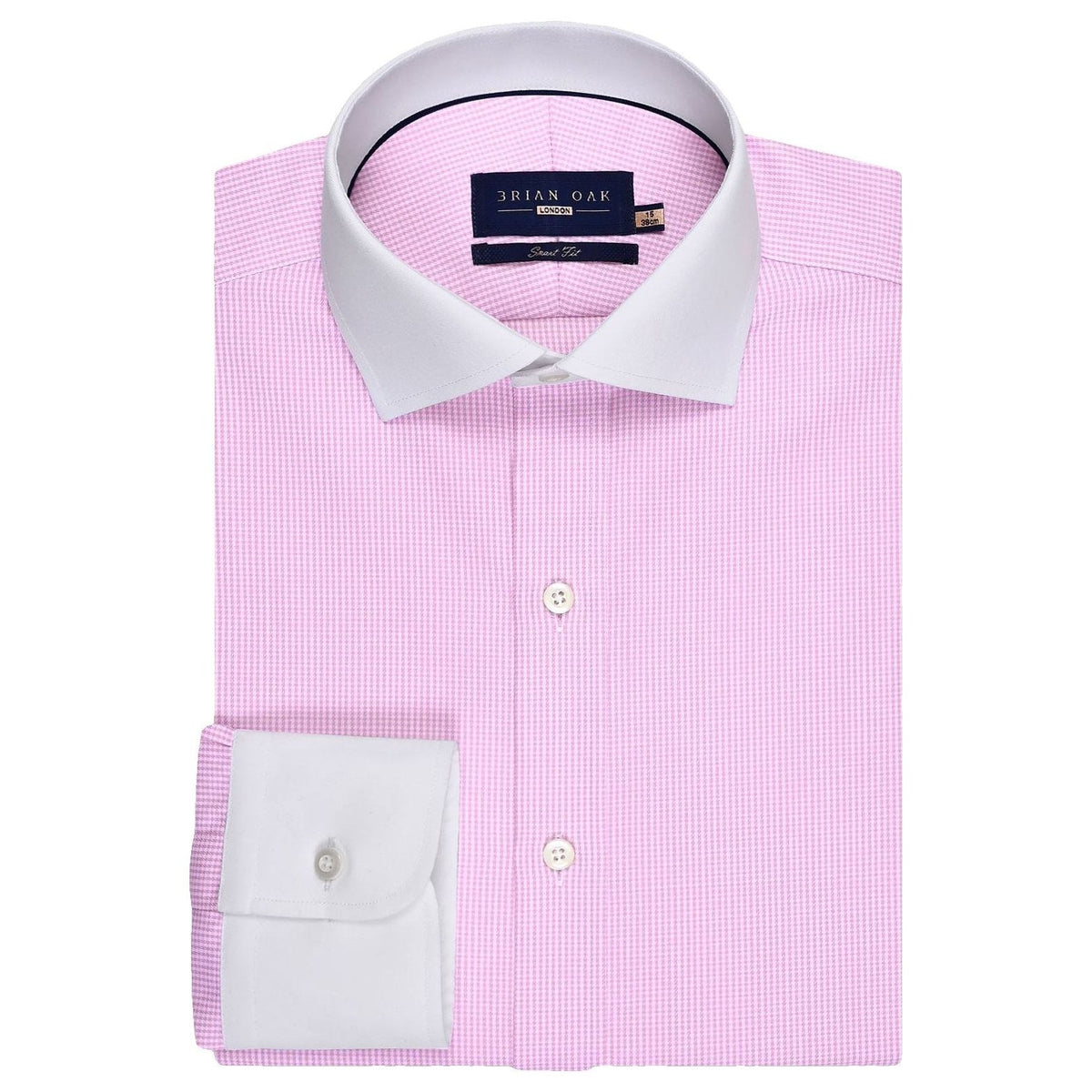 Men's Contrast Collar & Cuffs Check Shirt - Pink