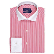 Brian Oak Men's Red Striped Shirt with Contrast Collar | Stylish Cotton Casual Wear