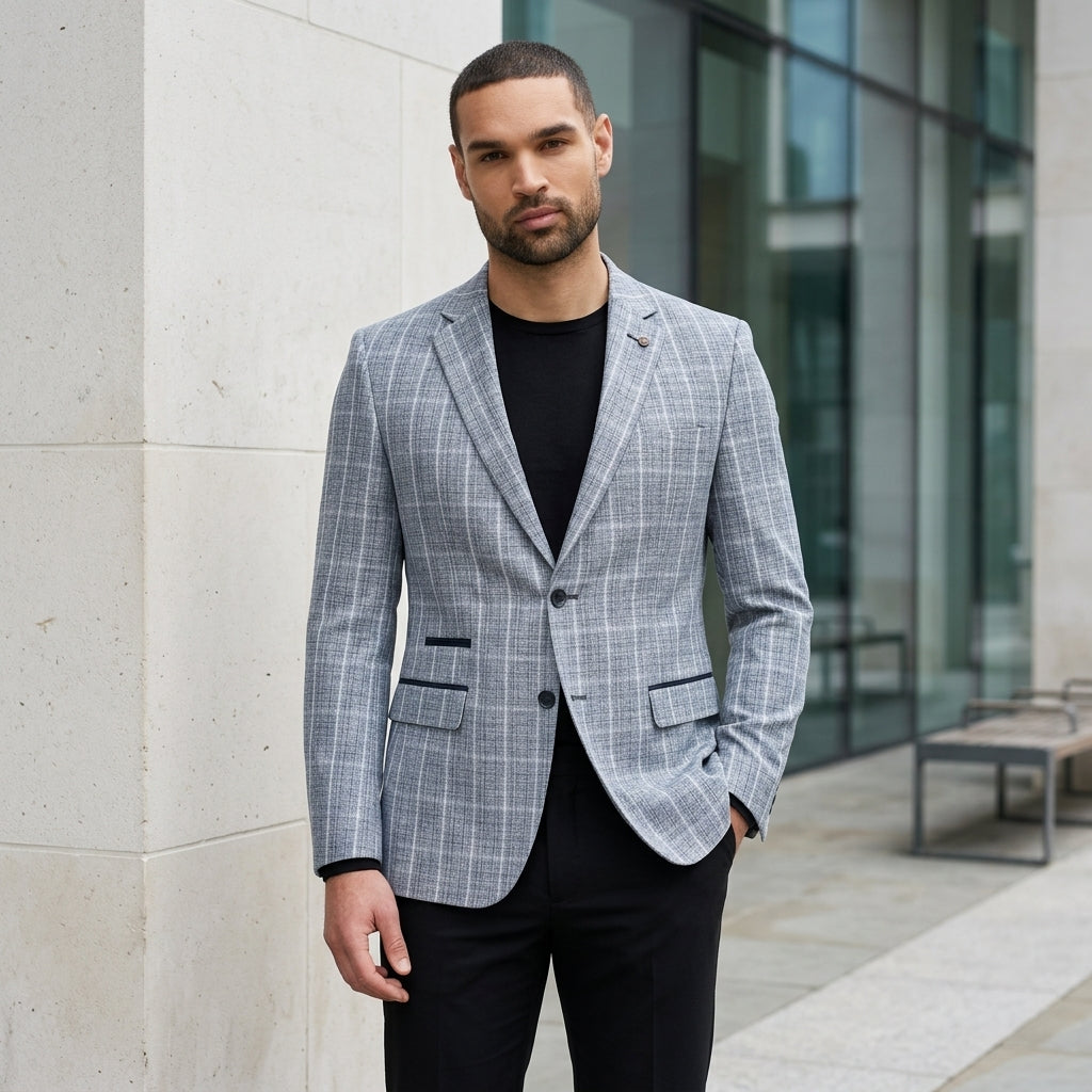 IM11 - Men's Check Slim Fit Two-Button Blazer
