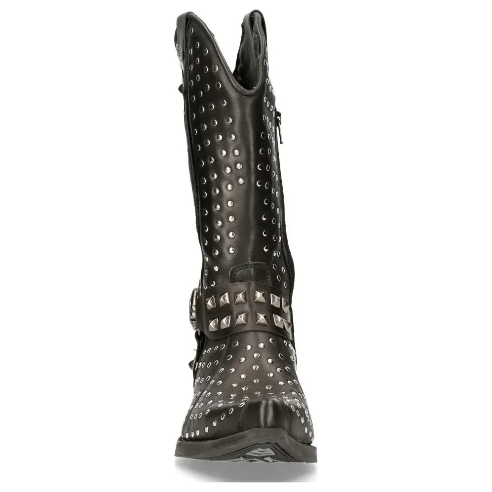 Men's New Rock M-7928-s1 Western Cowboy Boots Black Leather