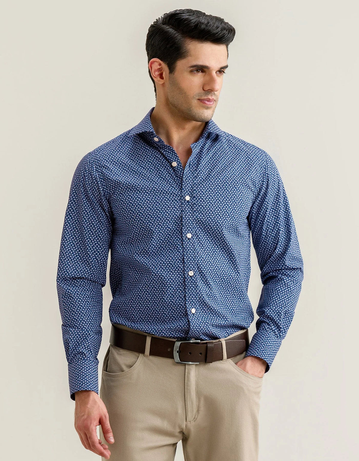 Men's Patterned Dress Shirt - Oxford Blue