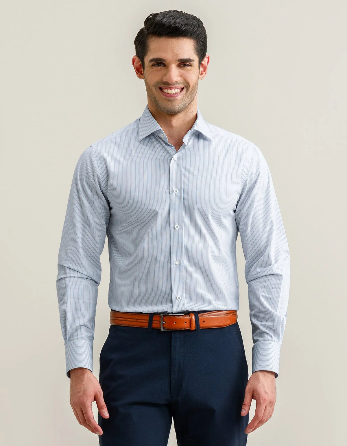 Men's Striped Cotton Dress Shirt – Blue and Mustard