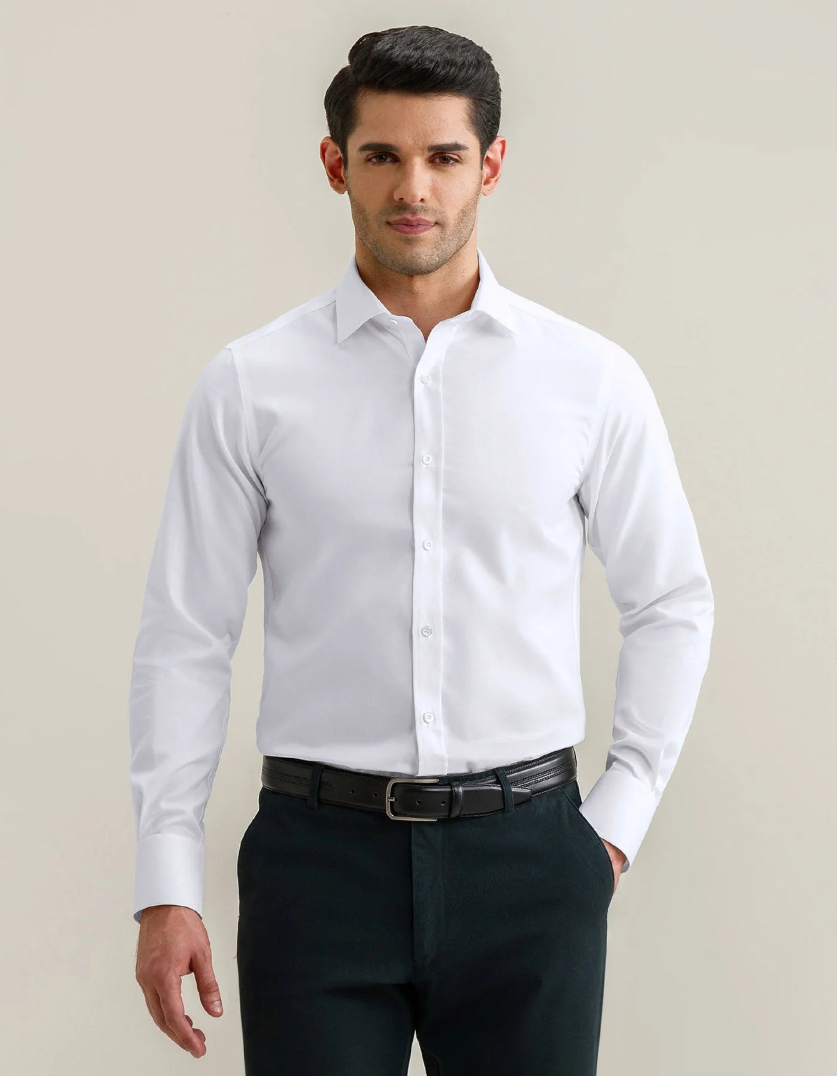 Men's White Self Textured Formal Shirt