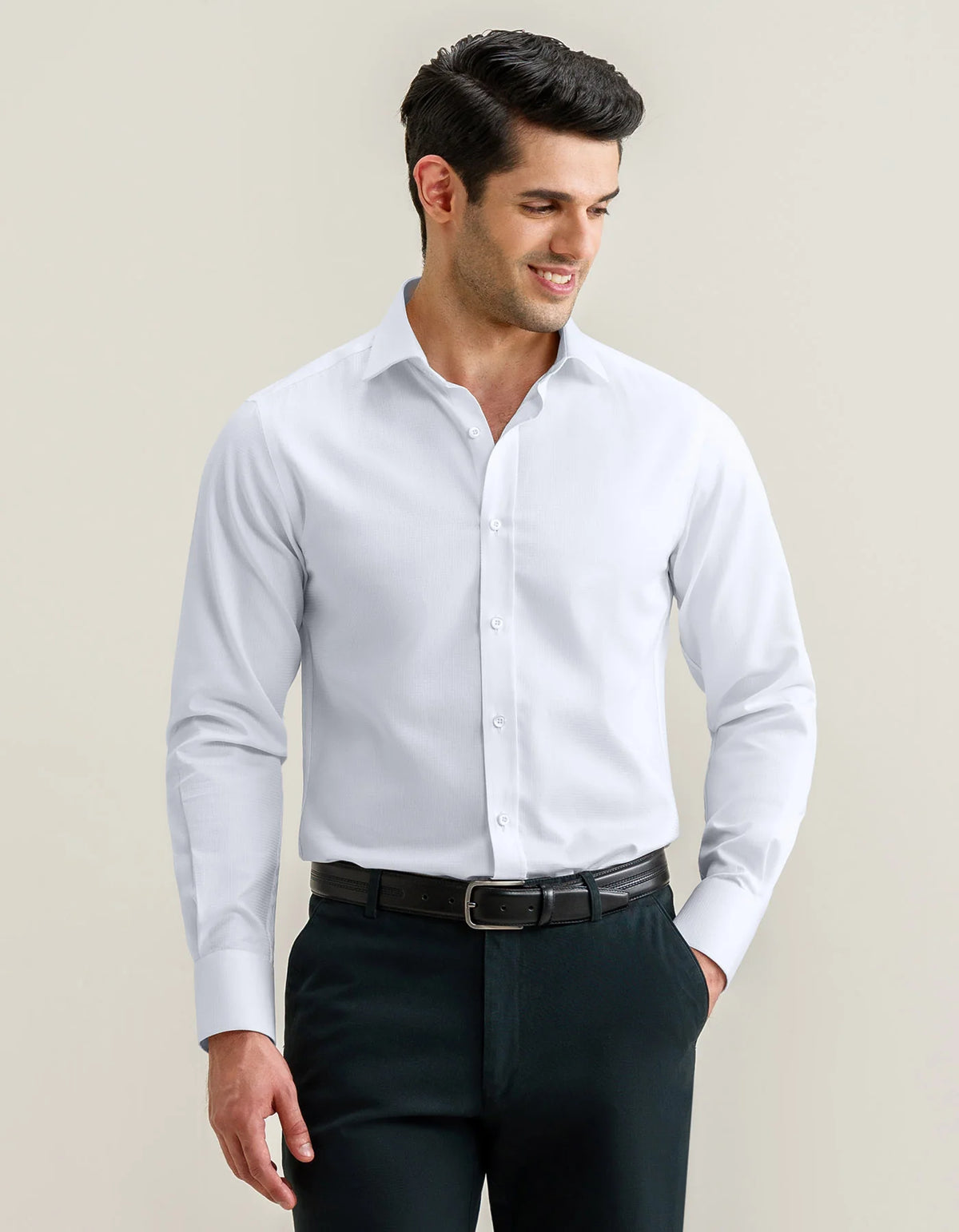 Men's Easy Care Textured White Dress Shirt