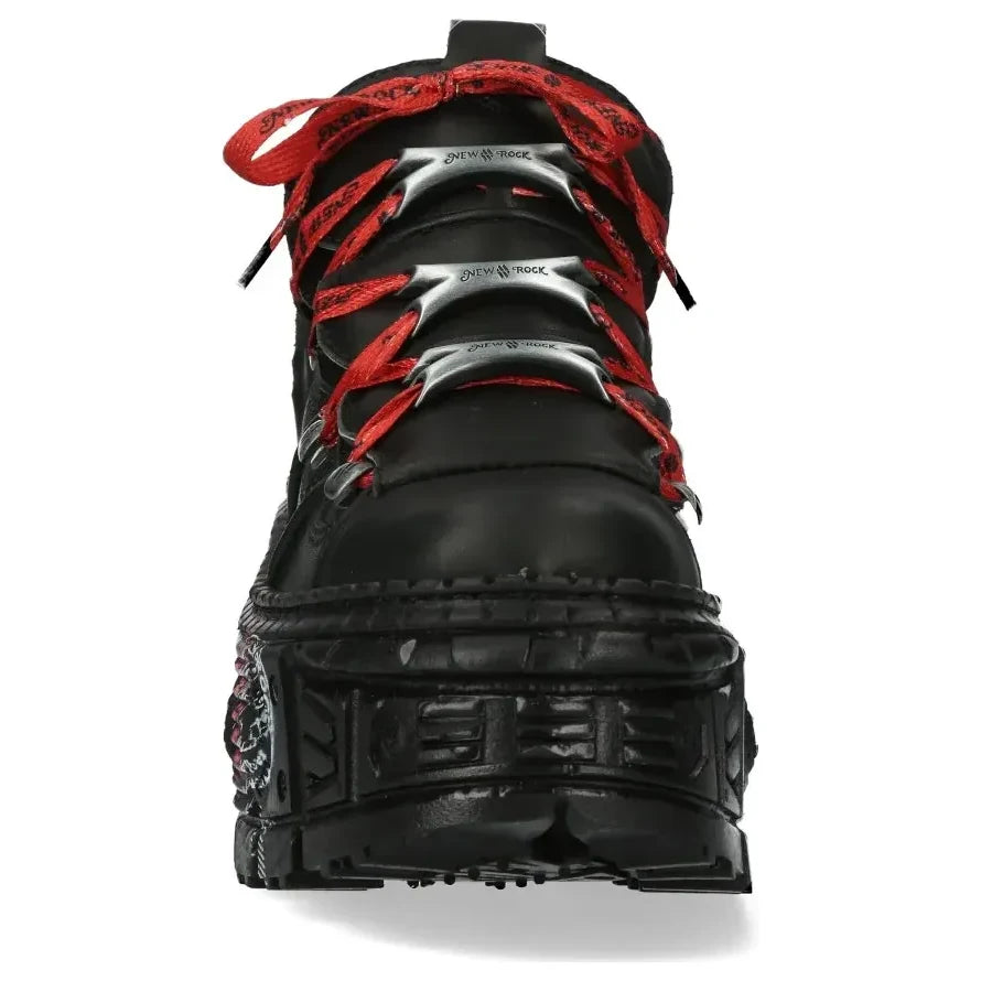 Men's New Rock WALL106-C9 Boots Metallic Black Leather Platform