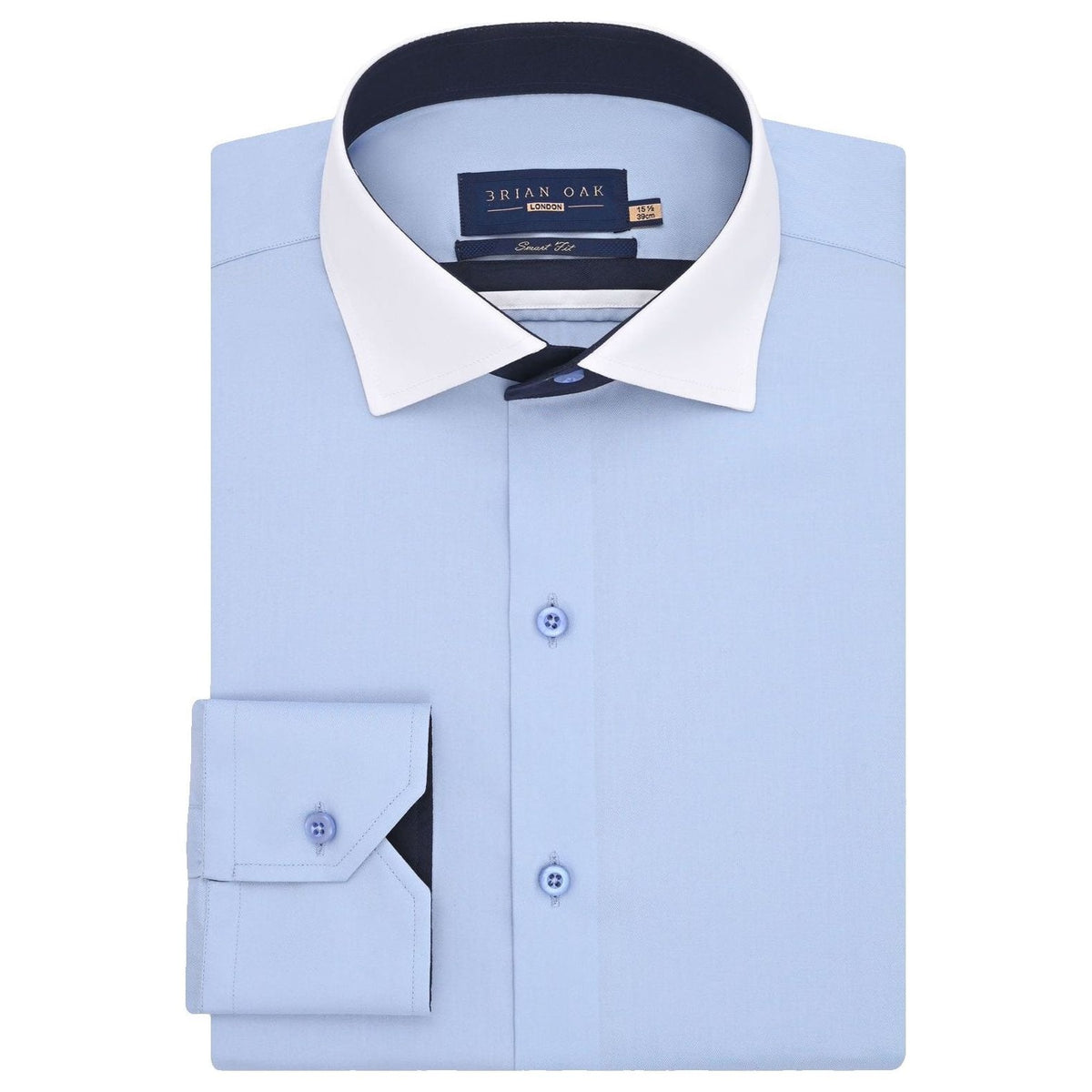 Men's Sky Blue Twill Formal Shirt with White Contrast Collar