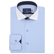 Men's Sky Blue Twill Formal Shirt with White Contrast Collar