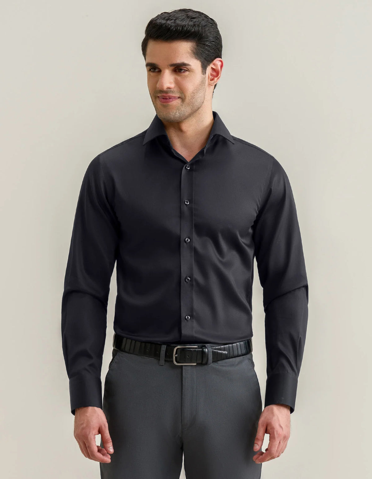 Men's Easy Care Plain Formal Shirt - Black