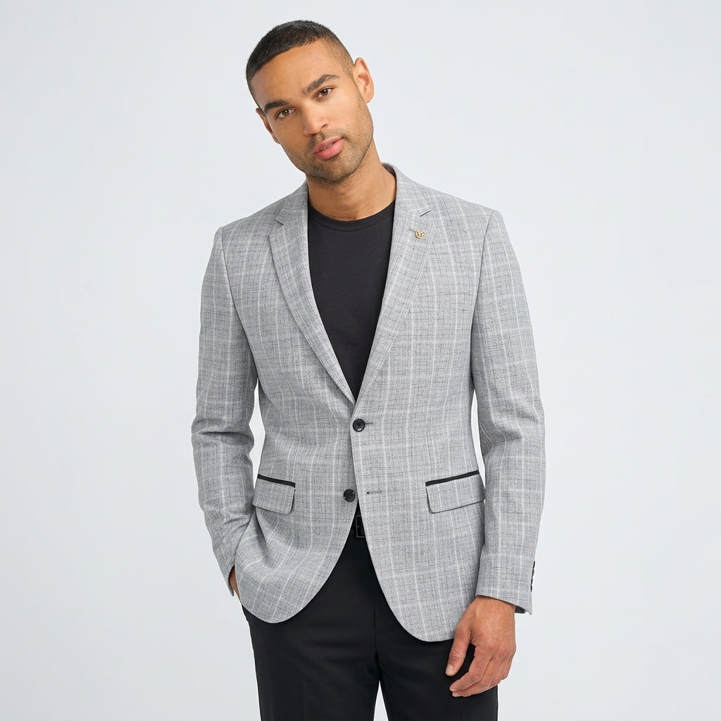 IM11 - Men's Check Slim Fit Two-Button Blazer