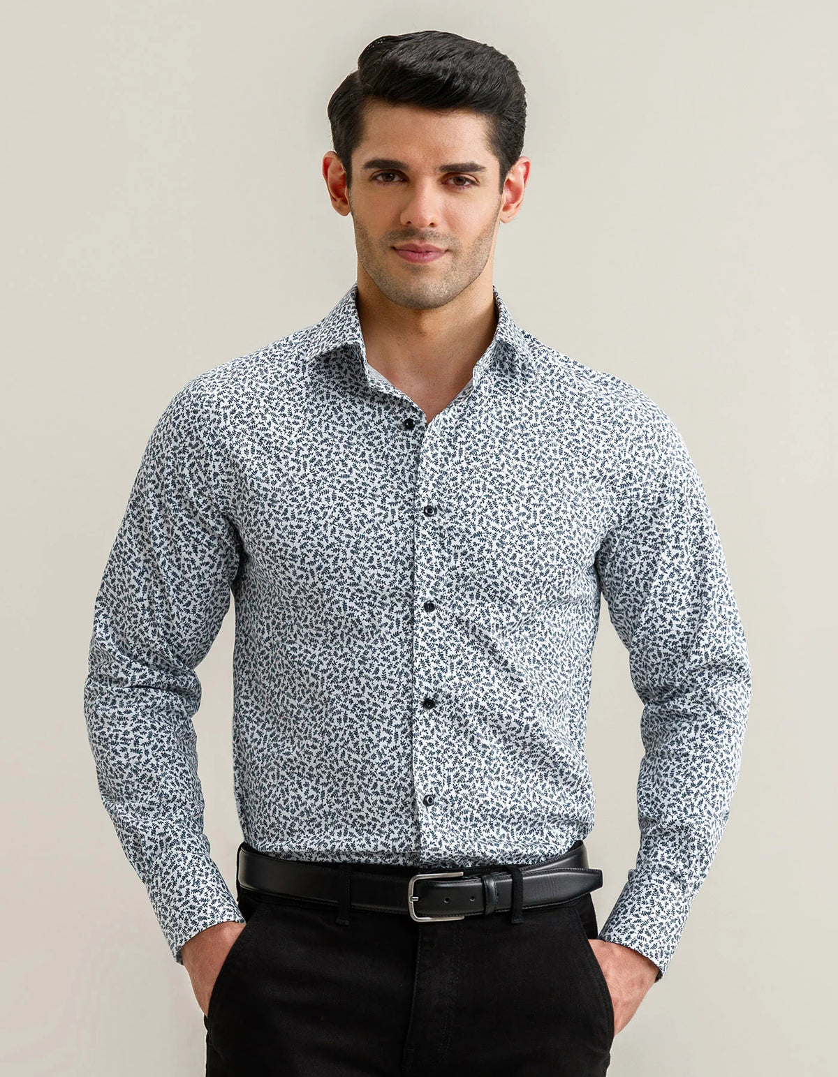 Men's Easy Care Patterned Shirt - White