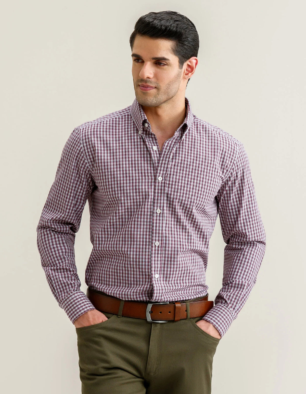 Men's Maroon Casual Check Shirt