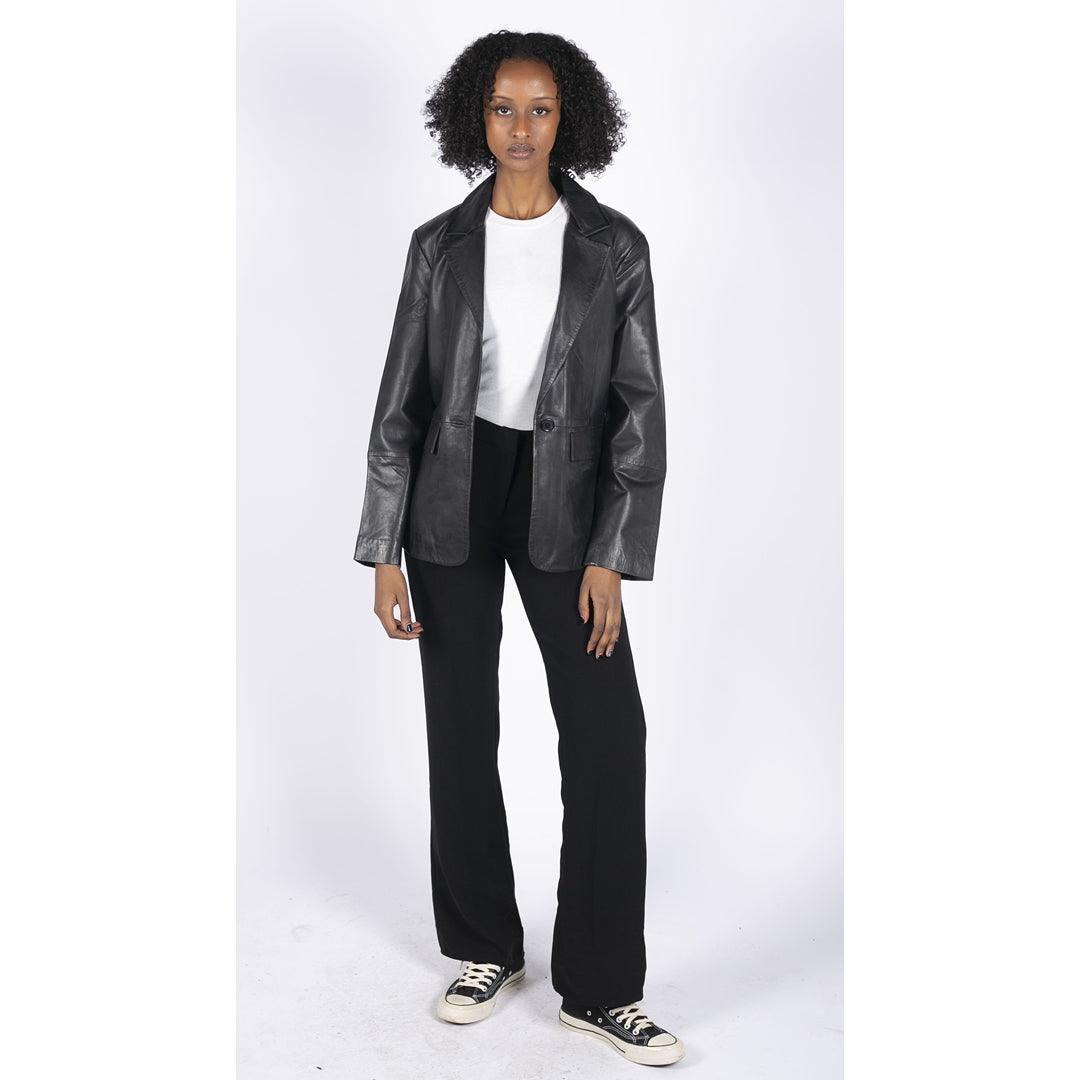Womens Real Leather Blazer Jacket Short 1 Buton Brown Tan Black Classic Retro - Knighthood Store