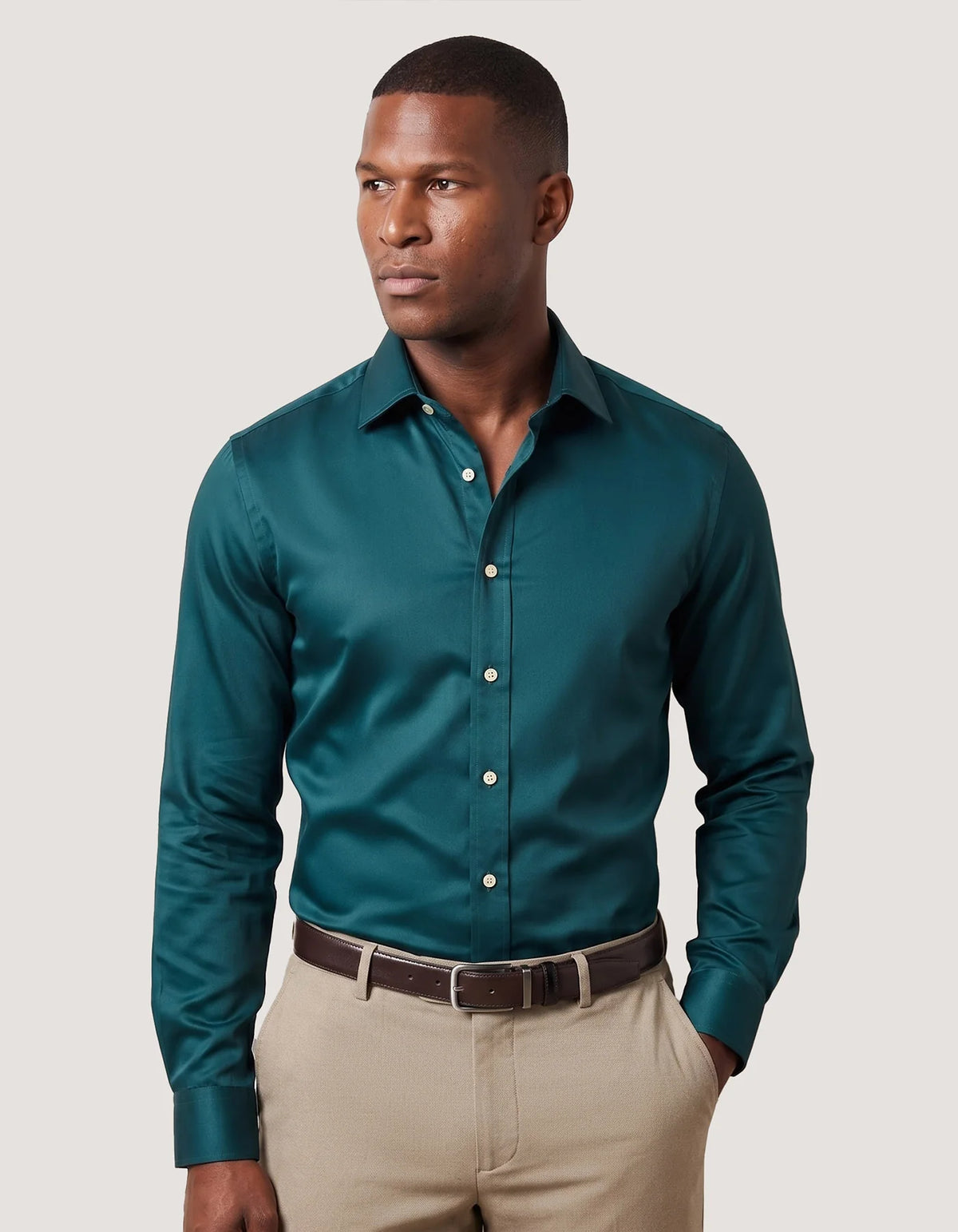 Men's Rich Teal Satin Dress Shirt