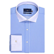 Men's Striped Sky Blue Shirt with Contrast Collar