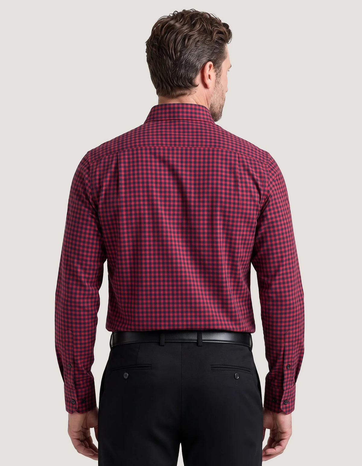 Men's Red And Navy Checkered Formal Shirt