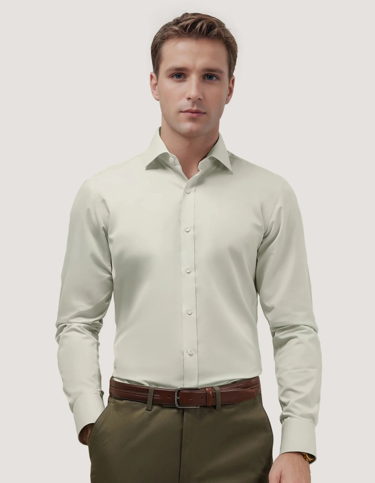 Men's Easy Iron Beige Dress Shirt