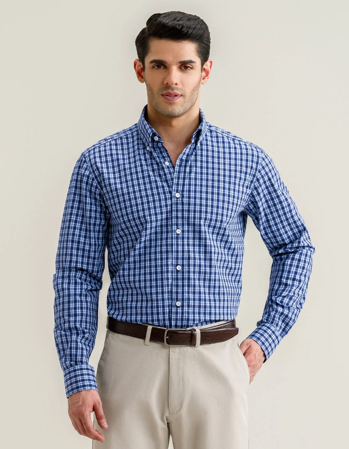 Men's Navy Blue Casual Check Shirt