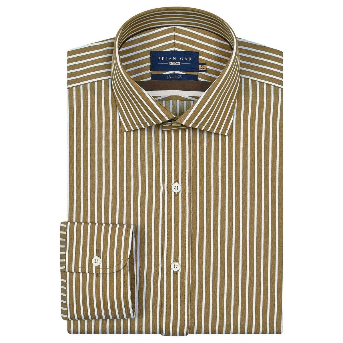Men's Beige Striped Cotton Dress Shirt
