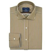 Men's Beige Striped Cotton Dress Shirt