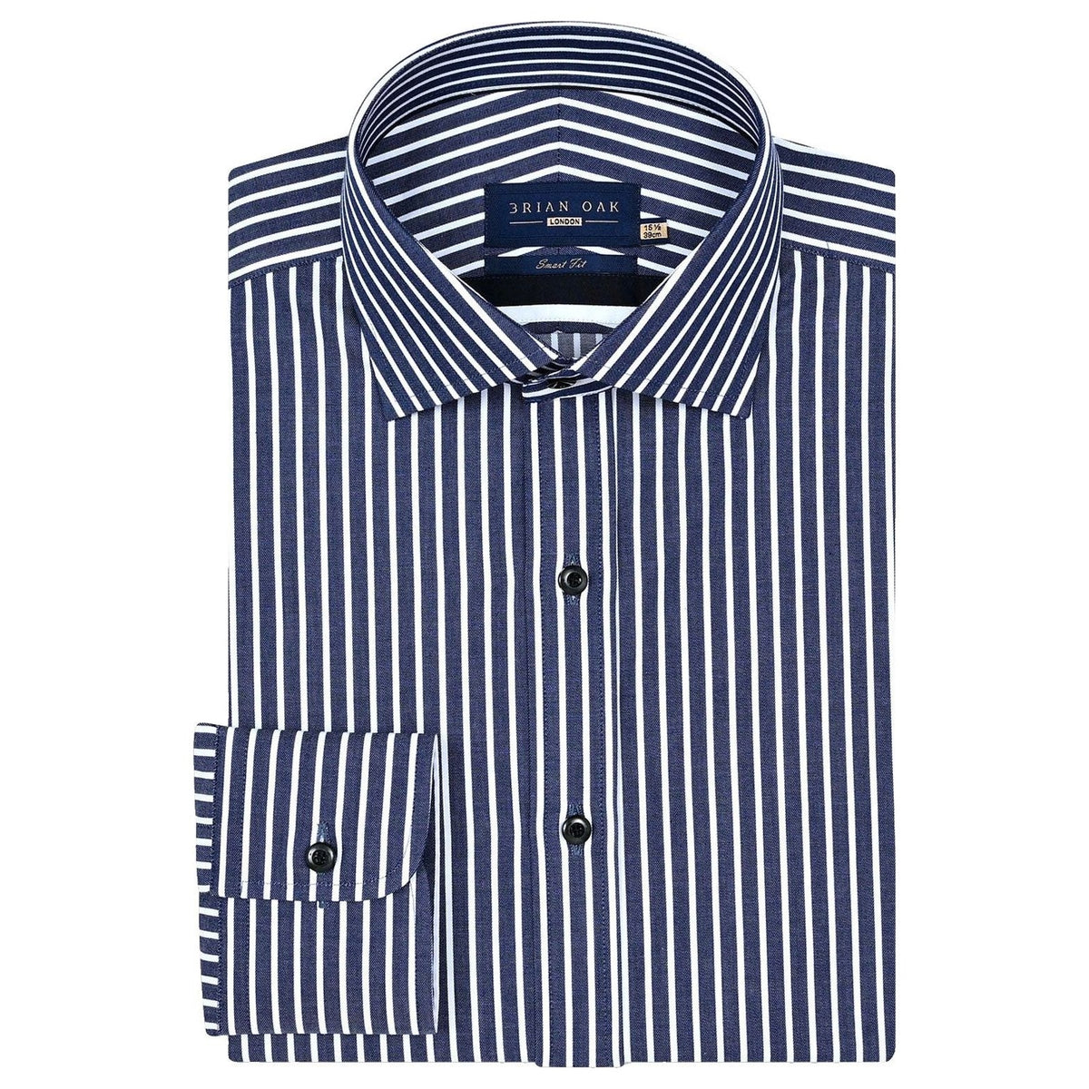 Men's Navy Striped Cotton Dress Shirt