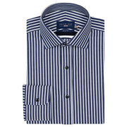 Men's Navy Striped Cotton Dress Shirt