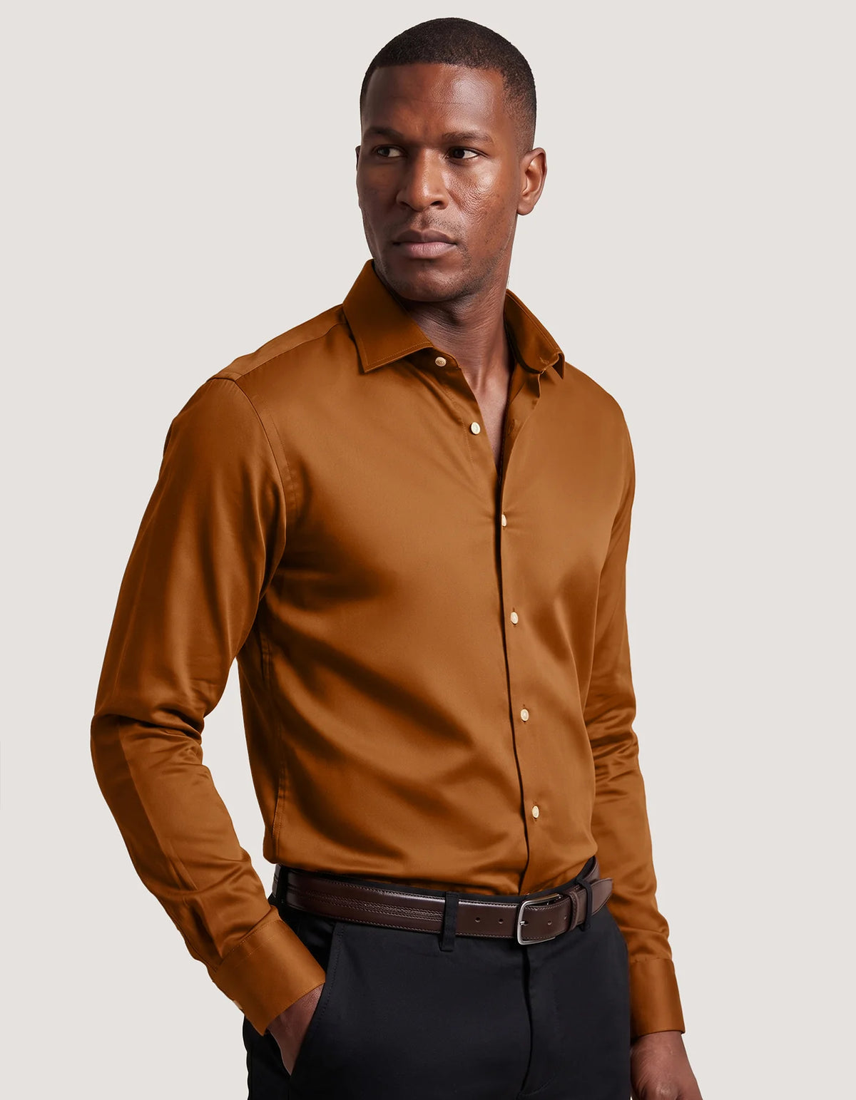 Men's Light Brown Satin Dress Shirt