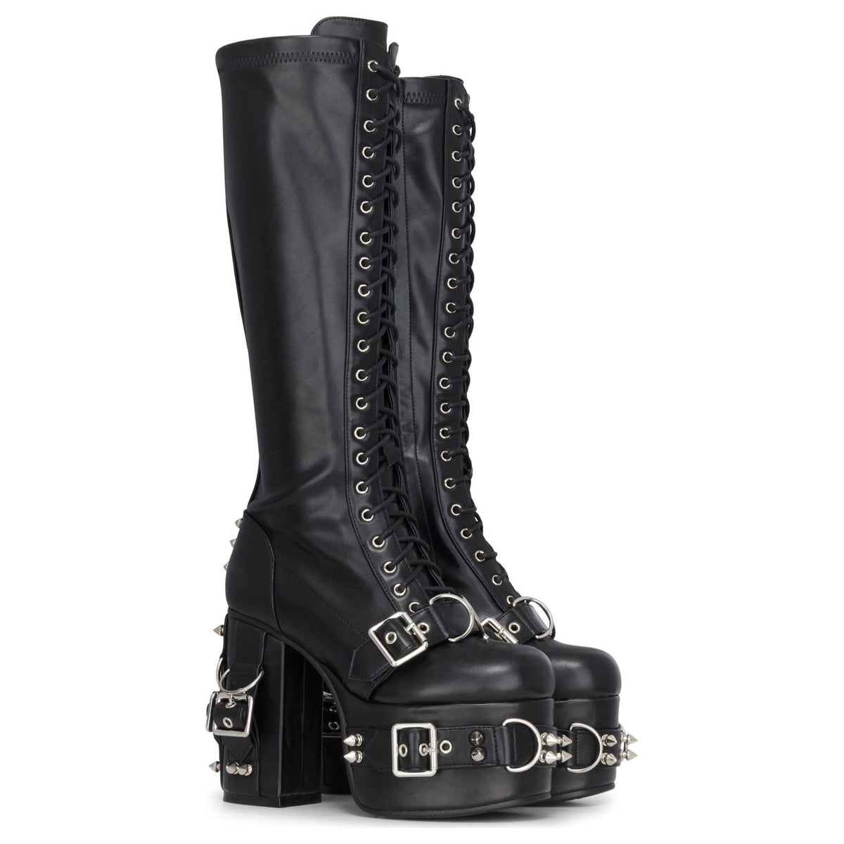 Women's Black Vegan Leather Knee-High Tall Goth Platform Boots